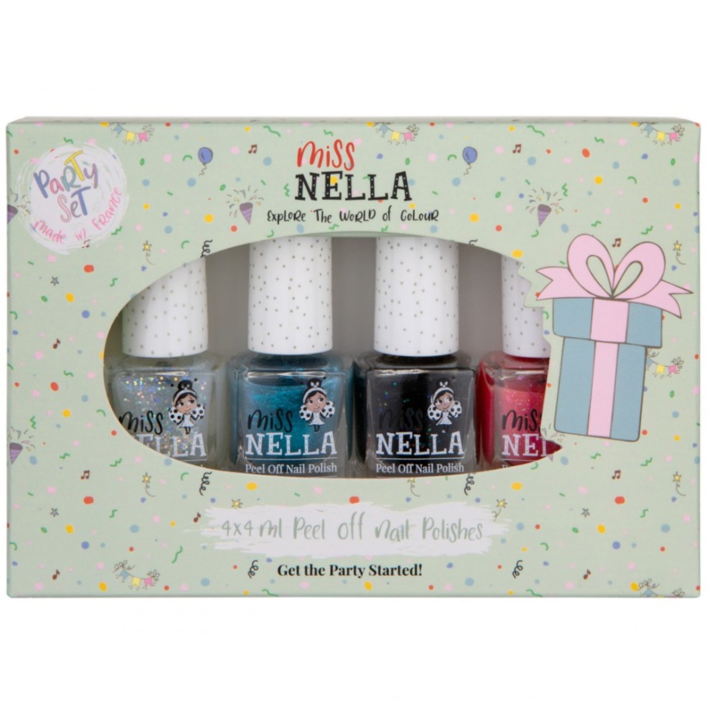 Miss Nella Promo Party Set Peel Off Nail Polishes Κωδ 76634 Παιδικά, μη Τοξικά Βερνίκια Glitter Νυχιών με Βάση το Νερό 4x4ml