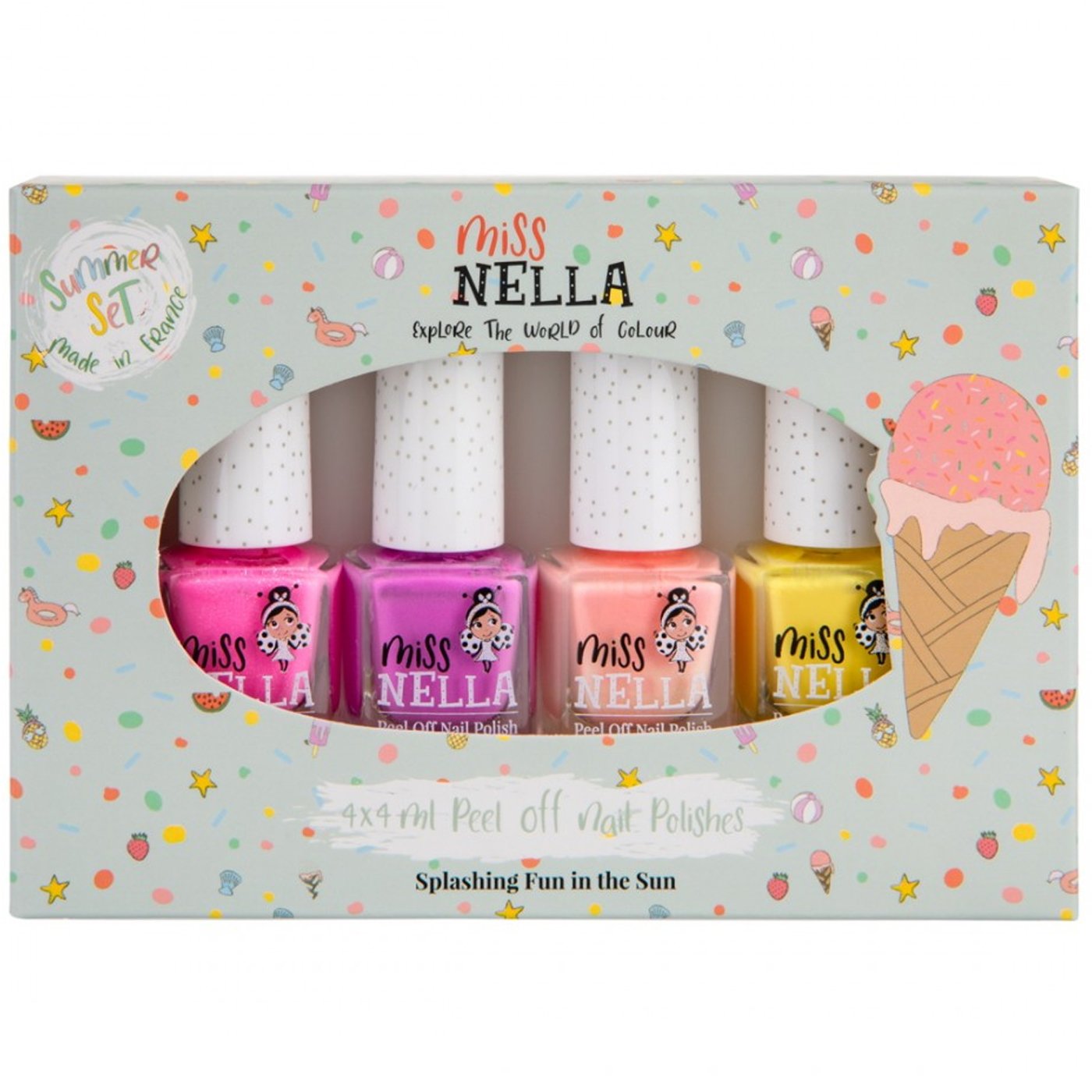 Miss Nella Promo Summer Set Peel Off Nail Polishes Κωδ 76633 Παιδικά, μη Τοξικά Βερνίκια Glitter Νυχιών με Βάση το Νερό 4x4ml