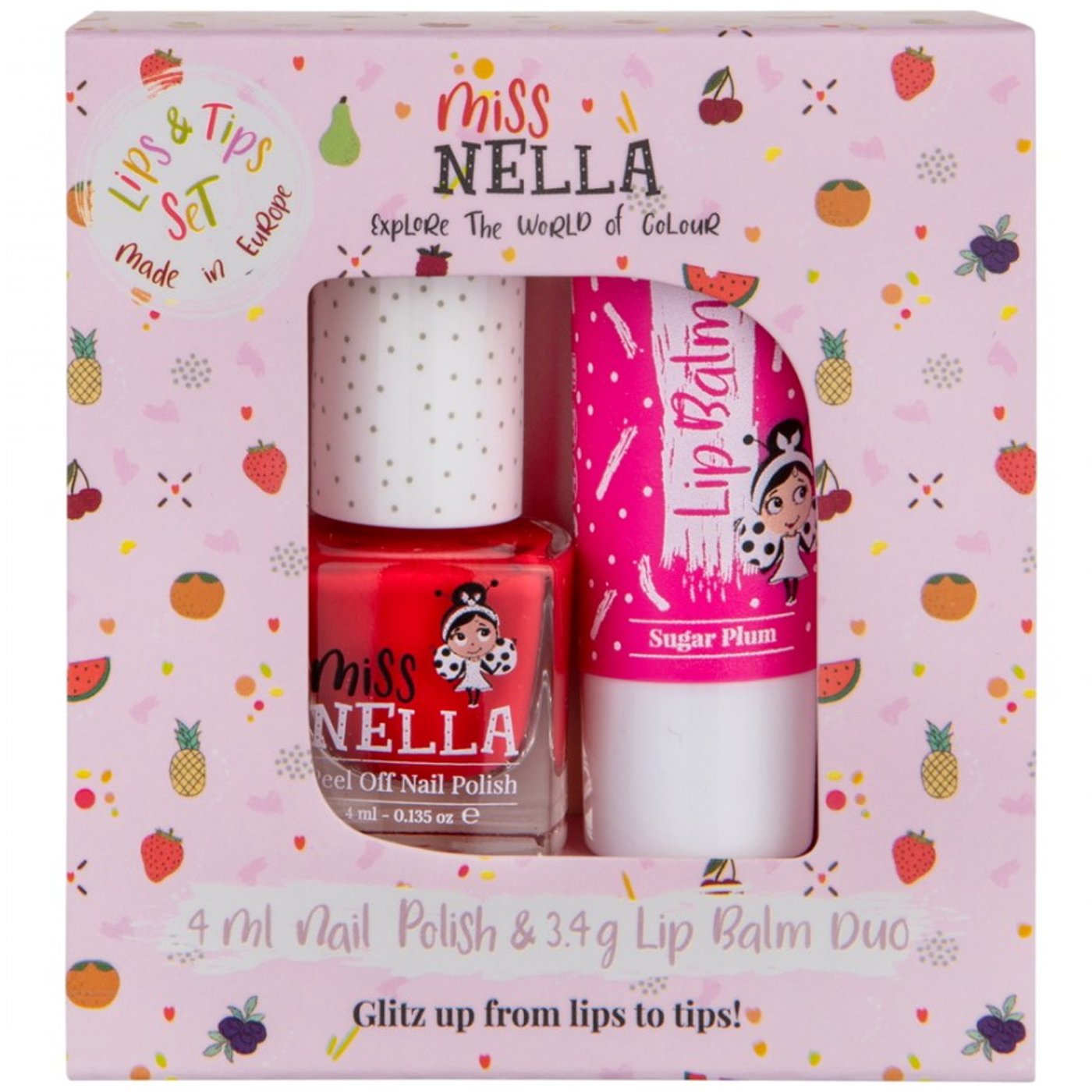 Miss Nella Promo Lips & Tips Set Lip Balm Sugar Plum 3.4g & Peel Off Nail Polish Tickle Me Pink 4ml 49238