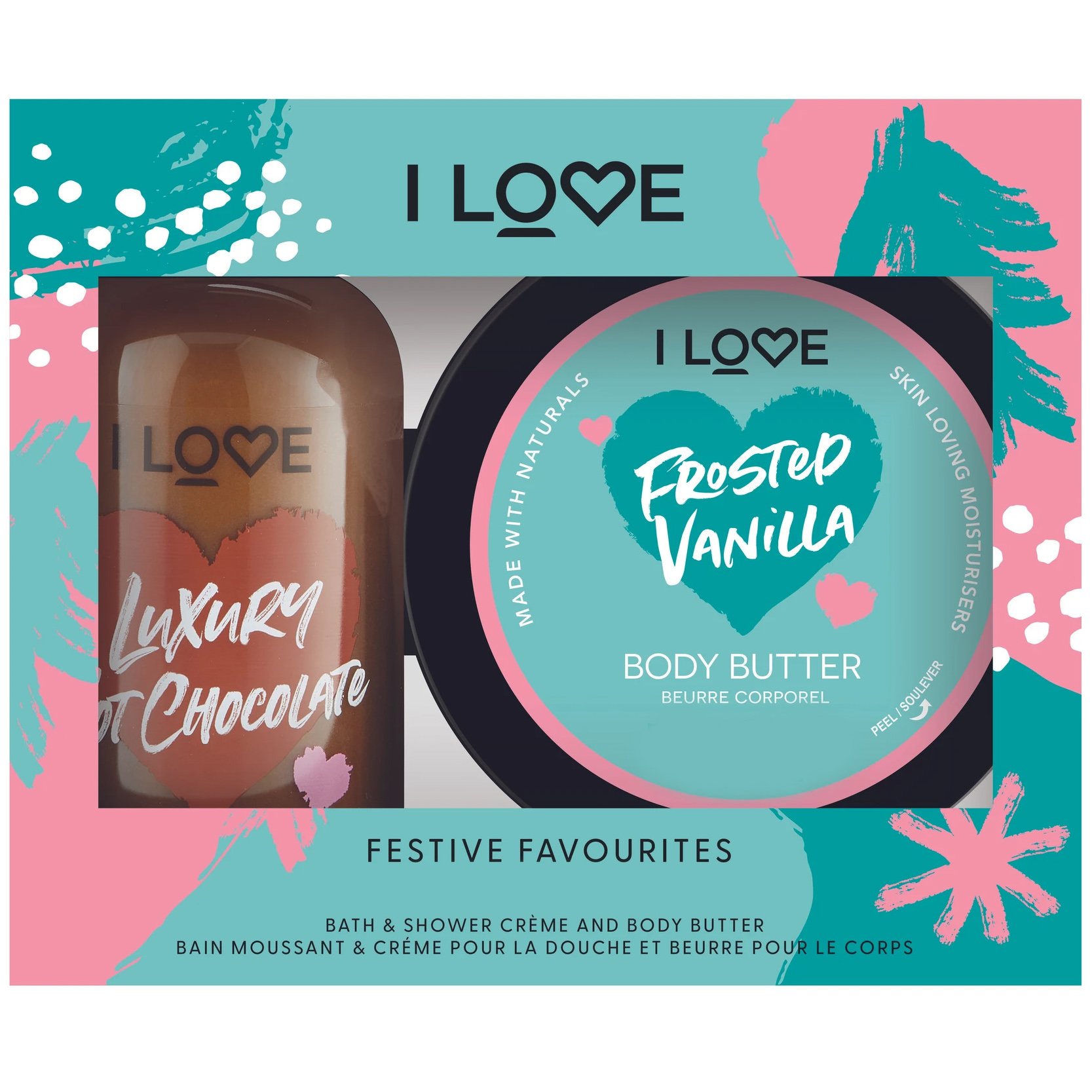I love… Delicious Duo Gift Box Festive Favourites Luxury Hot Chocolate Shower Cream 250ml & Frosted Vanilla Body Butter 200ml