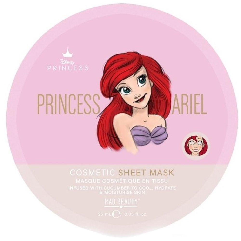 Mad Beauty Disney Princess Ariel Cosmetic Sheet Mask Cucumber Υφασμάτινη Μάσκα Προσώπου Αγγούρι για Ενυδάτωση Κωδ 99200, 1x25ml