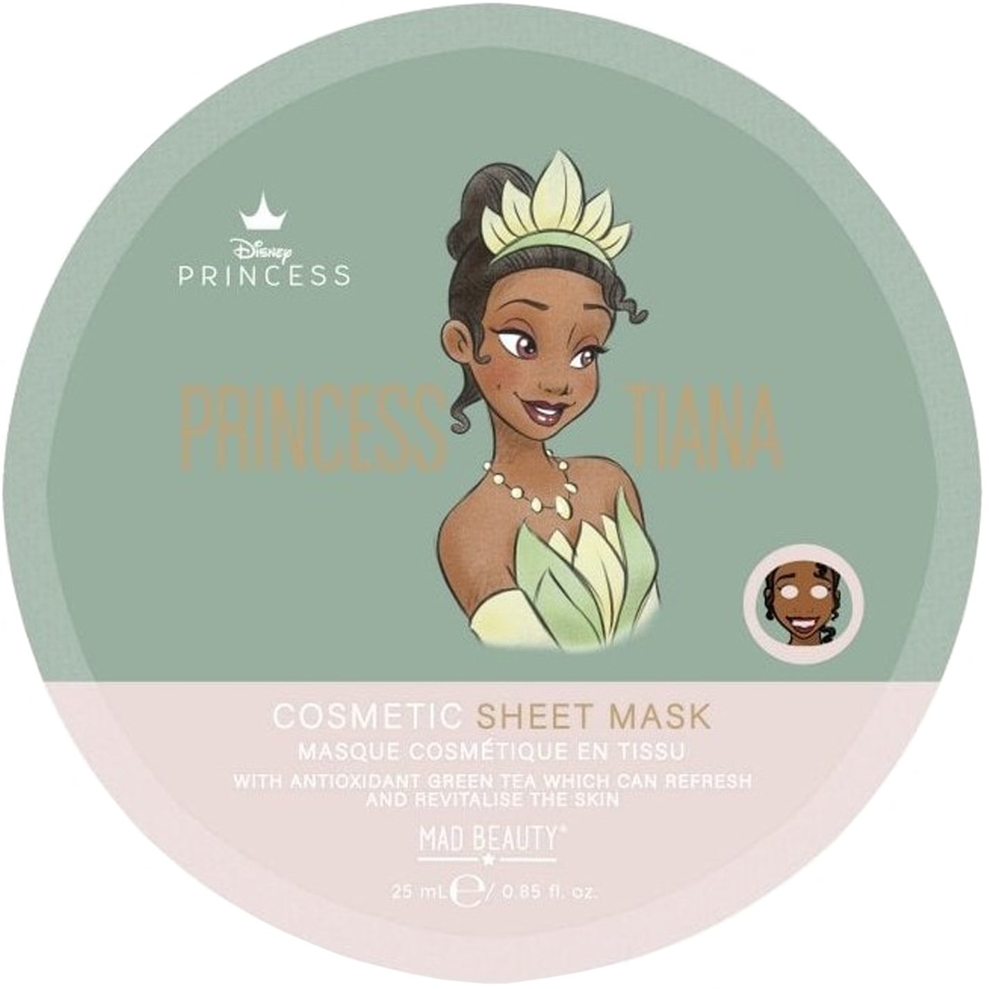 Mad Beauty Disney Princess Tiana Cosmetic Sheet Mask Υφασμάτινη Αντιοξειδωτική Μάσκα Προσώπου με Άρωμα Πράσινου Τσαγιού 1x25ml