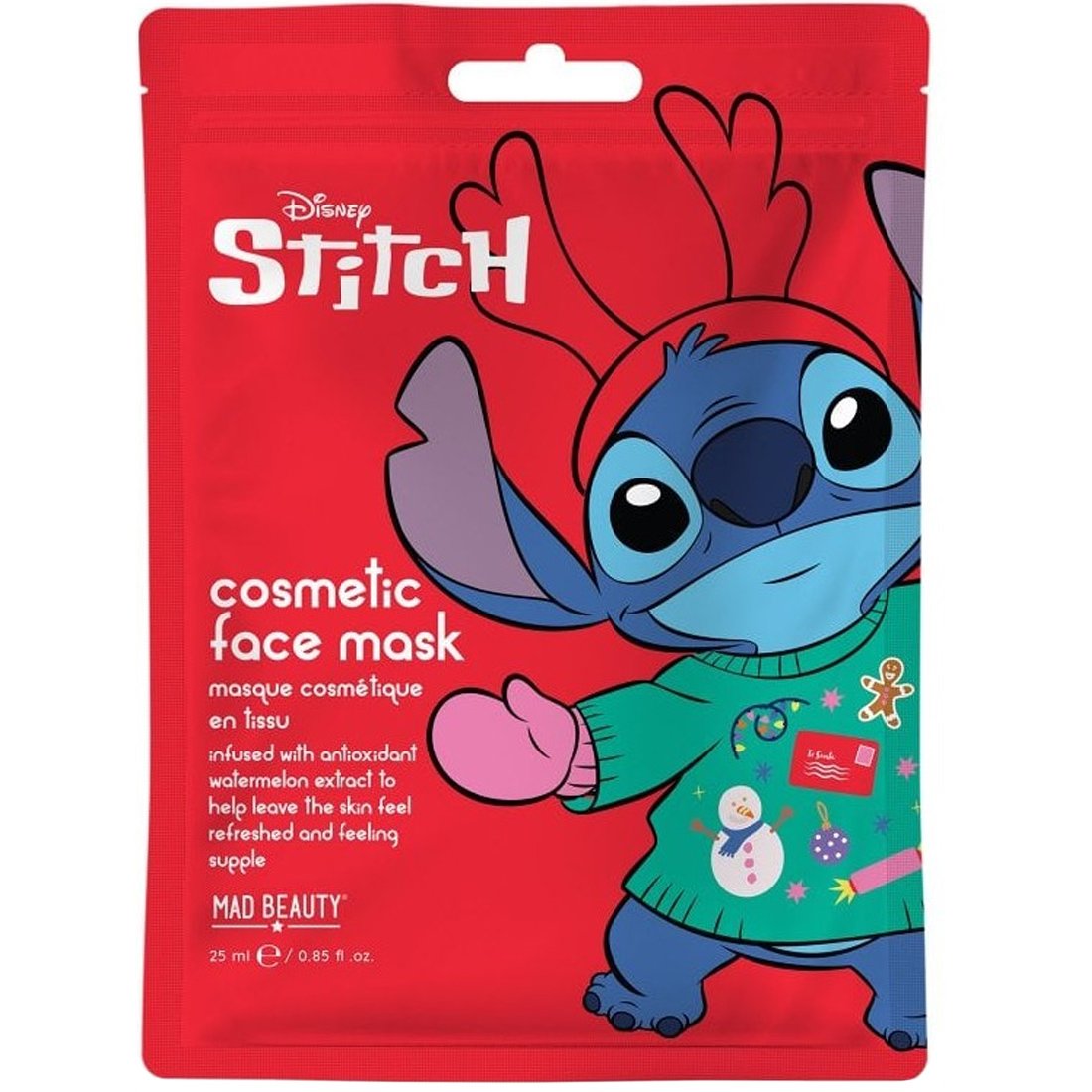 Mad Beauty Disney Stitch Cosmetic Tissue Face Mask Αντιοξειδωτική Υφασμάτινη Μάσκα Προσώπου με Άρωμα Καρπούζι 1x25ml