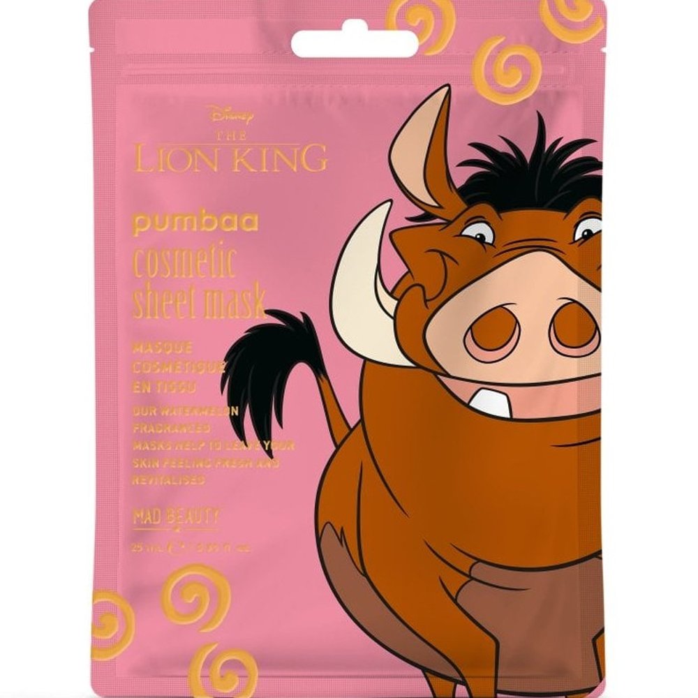 Mad Beauty Mad Beauty Cosmetic Sheet Mask Watermelon Fragrance Disney The Lion King Pumbaa Μάσκα Αναζωογόνησης Προσώπου με Άρωμα Καρπούζι Εμπνευσμένη Από το Χαρακτήρα Pumbaa της Disney 25ml