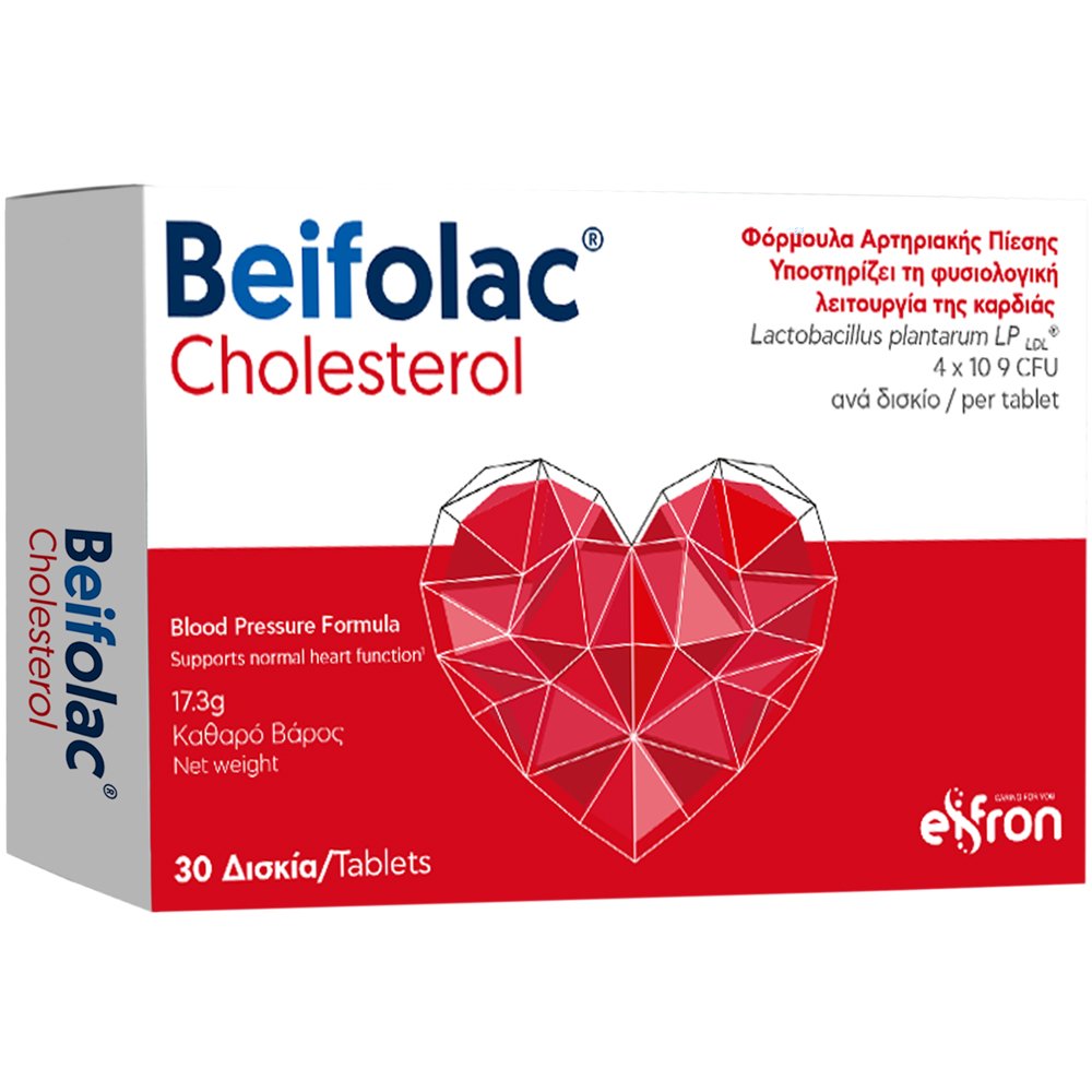 Eifron Beifolac Cholesterol Συμπλήρωμα Διατροφής Προβιοτικών, Αμινοξέων, Συνενζύμου Q10 & Βιταμίνης Β1 με Στοχεύμενο Μηχανισμό Δράσης για Χοληστερόλη, Αρτηριακή Πίεση & Καλή Υγεία Καρδιάς 30tabs