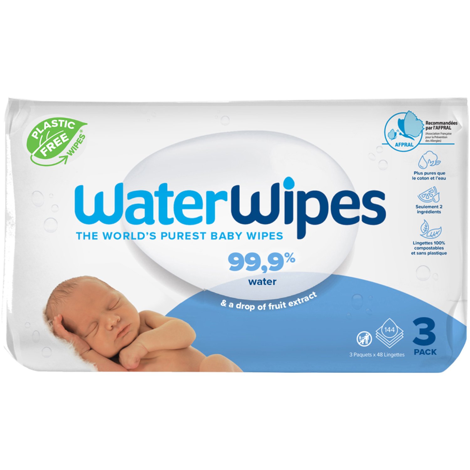 WaterWipes WaterWipes Baby Wipes 0m+ Άοσμα Μωρομάντηλα Καθαρισμού με 99.9% Νερό & 0.01% Εκχύλισμα από Σπόρους Γρκέιπφρουτ 144 Τεμάχια (3x48 Τεμάχια)