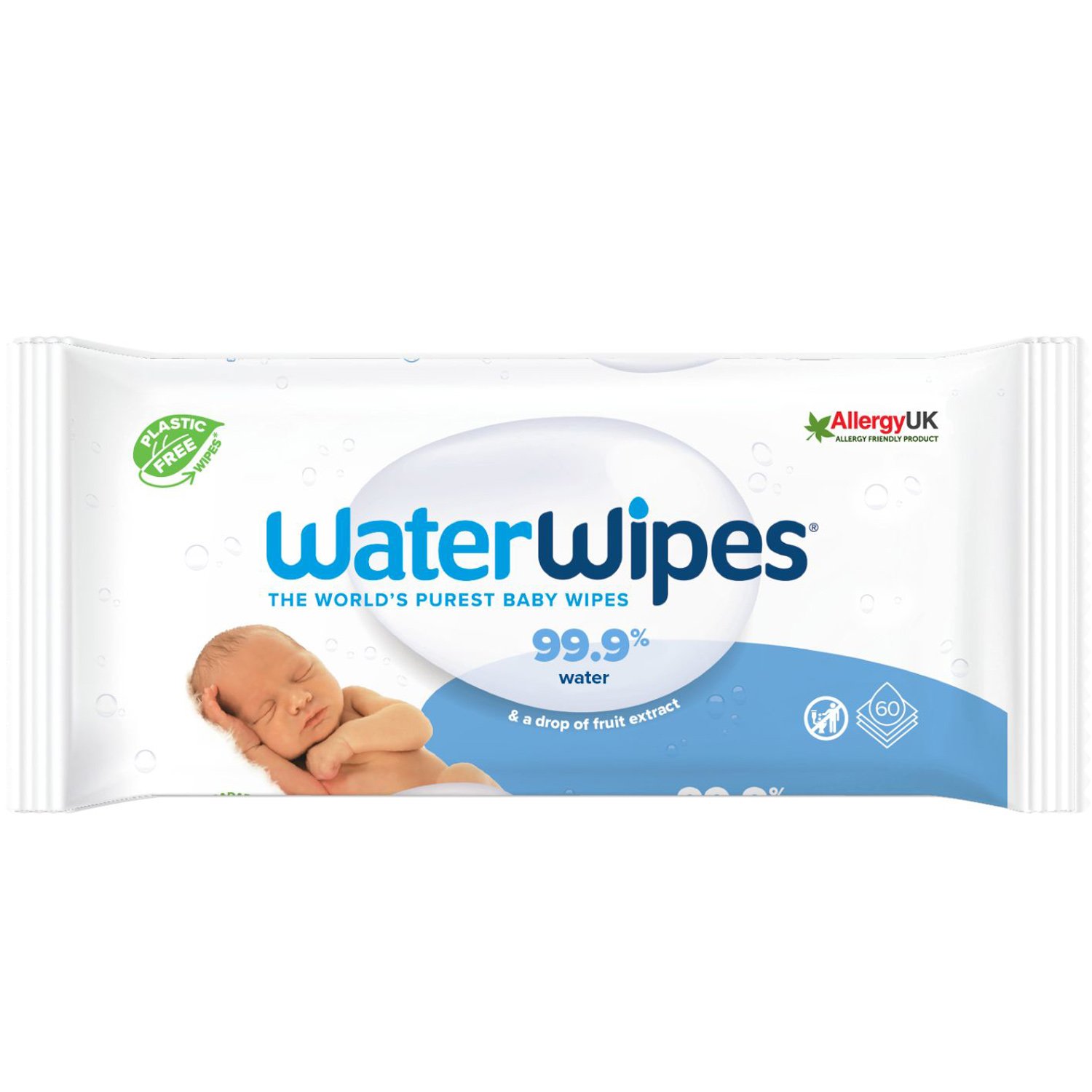 WaterWipes WaterWipes Baby Wipes 0m+ Άοσμα Μωρομάντηλα Καθαρισμού με 99.9% Νερό & 0.01% Εκχύλισμα από Σπόρους Γρκέιπφρουτ 60 Τεμάχια