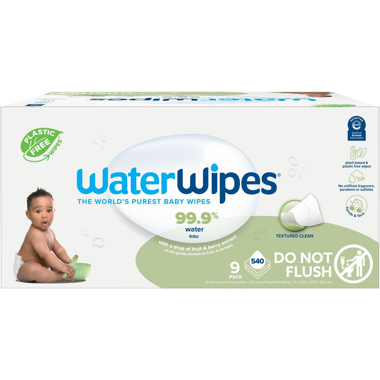 WaterWipes WaterWipes Textured Clean Baby Wipes Άοσμα Μωρομάντηλα Καθαρισμού με 99.9% Νερό & Εκχύλισμα από Σπόρους Γρκέιπφρουτ & Φρούτου Soapberry 540 Τεμάχια (9x60 Wipes)