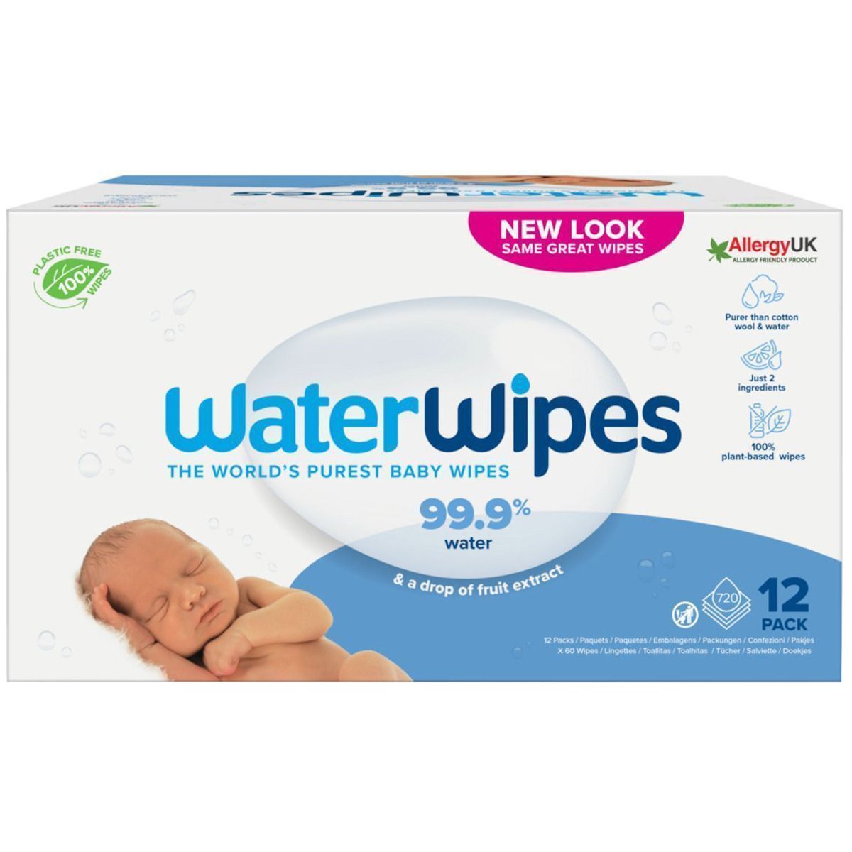 WaterWipes WaterWipes Baby Wipes 0m+ Άοσμα Μωρομάντηλα Καθαρισμού με 99.9% Νερό & 0.01% Εκχύλισμα από Σπόρους Γρκέιπφρουτ 720 Τεμάχια