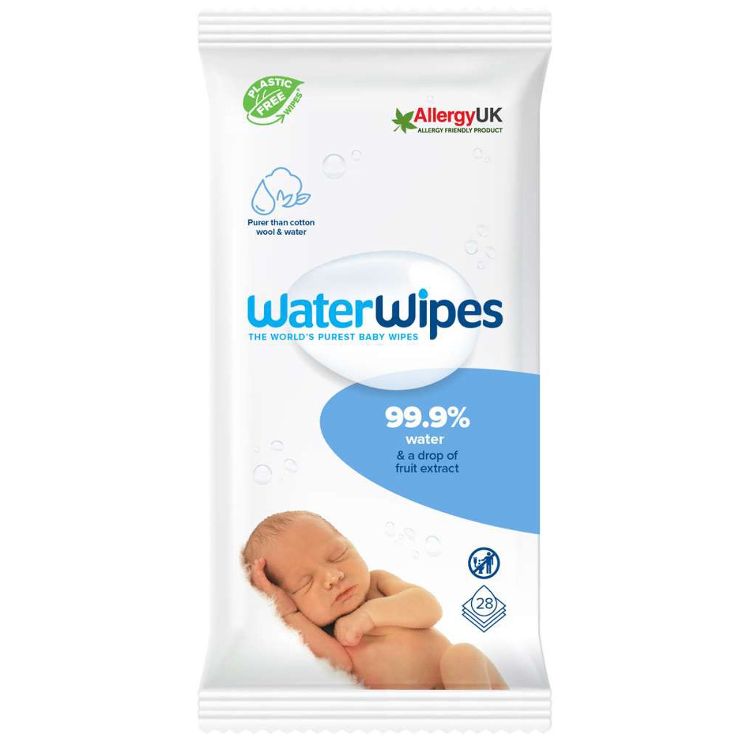 WaterWipes WaterWipes Baby Wipes 0m+ Άοσμα Μωρομάντηλα Καθαρισμού με 99.9% Νερό & 0.01% Εκχύλισμα από Σπόρους Γρκέιπφρουτ 28 Τεμάχια