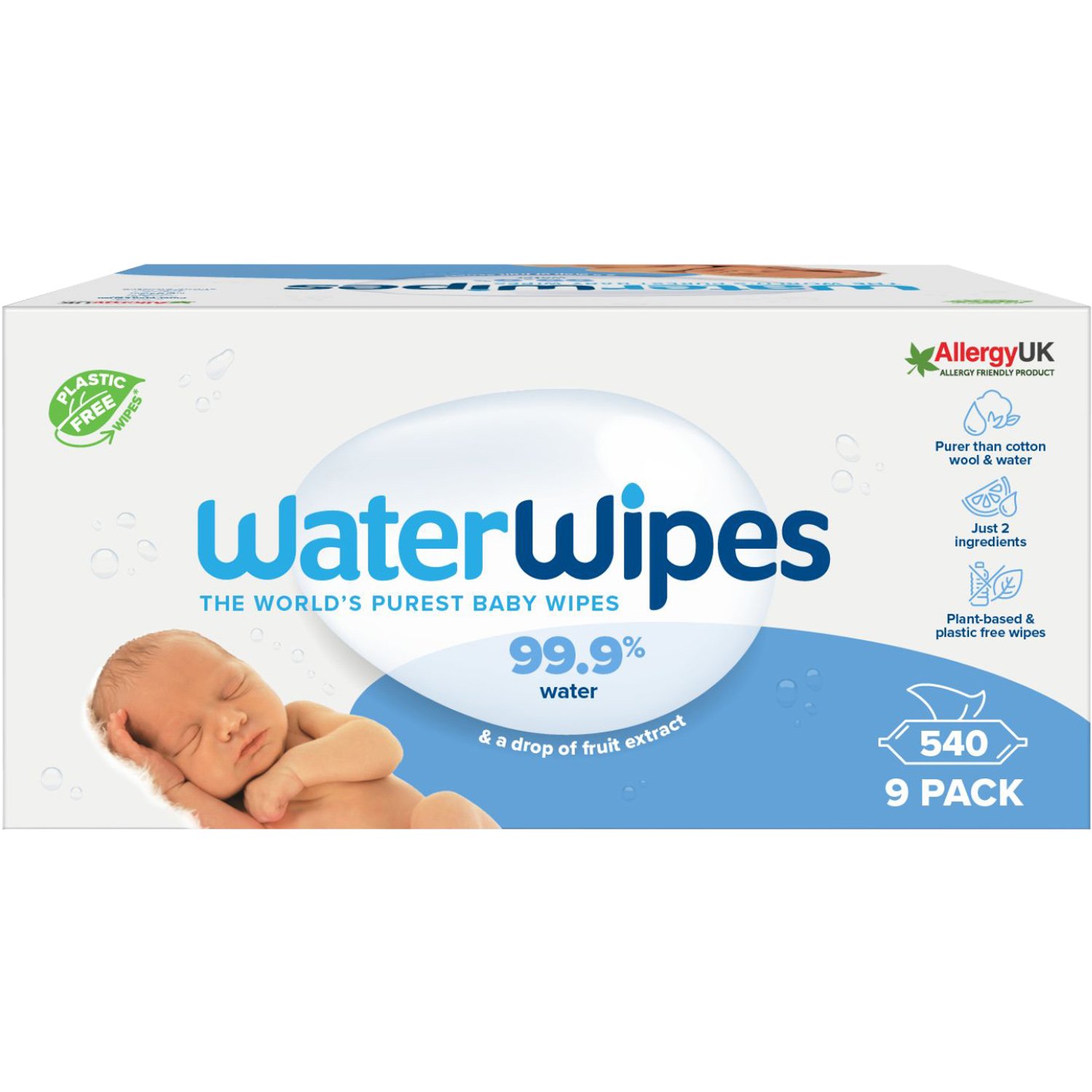 WaterWipes WaterWipes Baby Wipes 0m+ Άοσμα Μωρομάντηλα Καθαρισμού με 99.9% Νερό & 0.01% Εκχύλισμα από Σπόρους Γρκέιπφρουτ 540 Τεμάχια (9x60 Τεμάχια)