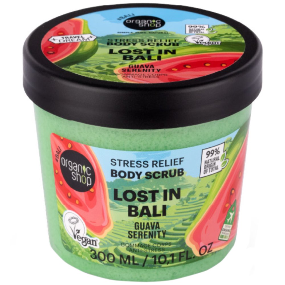 Organic Shop Stress Relif Lost In Bali Guava & Serenity Body Scrub Ενυδατικό Απολεπιστικό Σώματος με Άρωμα Γκουάβα για Φυσική Λάμψη & Βελούδινη Υφή 300ml