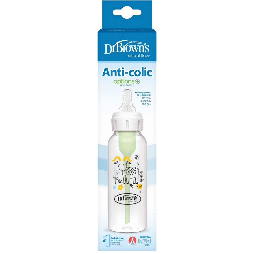 Dr. Brown’s Anti-colic Options+ Spit-up, Burping & Gas Κωδ SB81107 Πλαστικό Μπιμπερό Ειδικά Σχεδιασμένο για να Μειώνει τους Κολικούς & τις Παλινδρομήσεις που Προκαλεί το Τάισμα στα Βρέφη​​​​​​​ 250ml - Goat
