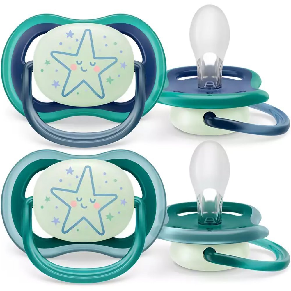 Philips Avent Ultra Air Nighttime Silicone Soother 6-18m Πετρόλ – Μωβ Ορθοδοντική Πιπίλα Σιλικόνης που Λάμπει στο Σκοτάδι 2 Τεμάχια, Κωδ SCF376/07