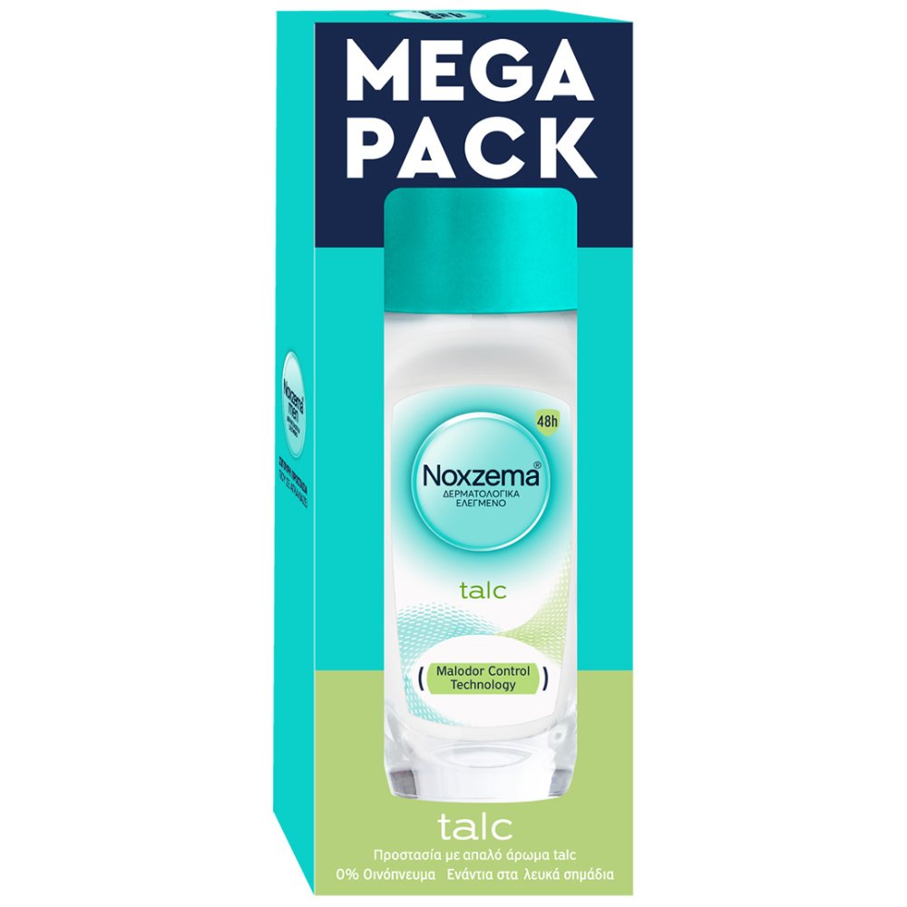 Noxzema Promo Talc Roll On Γυναικείο Αντιιδρωτικό Αποσμητικό με Άρωμα Βαμβακιού για 48ωρη Προστασία Από τον Ιδρώτα & την Κακοσμία 100ml (2x50ml)