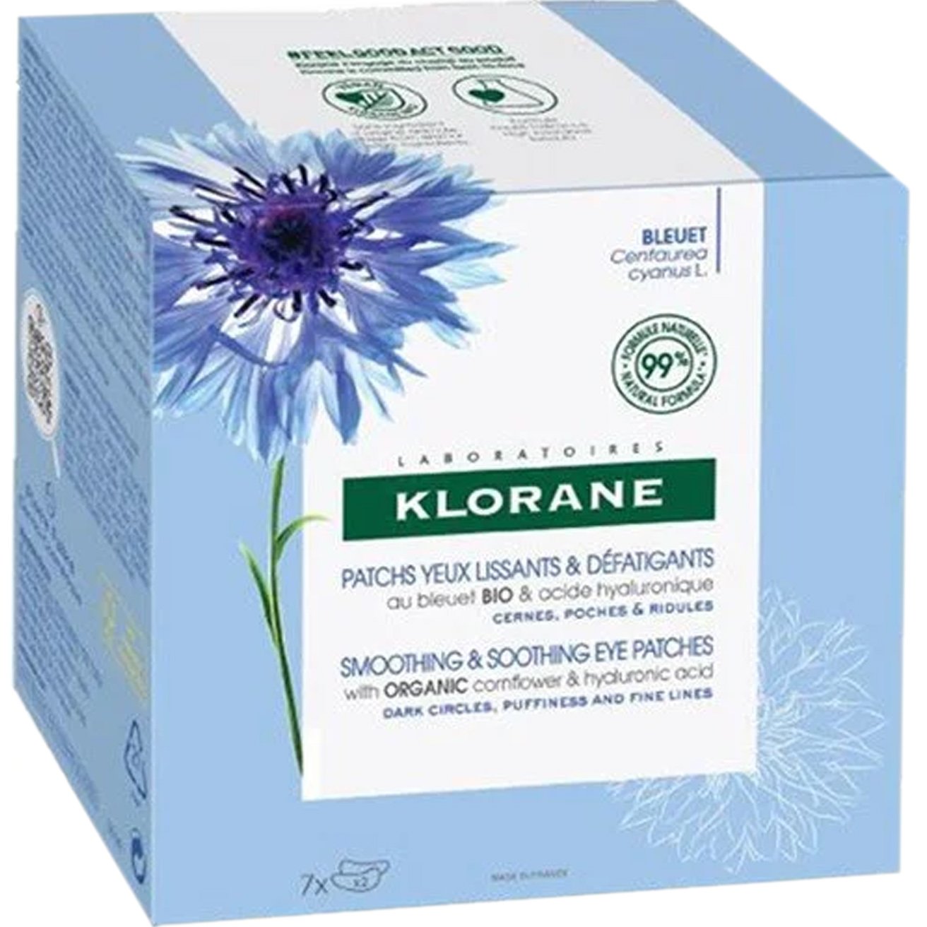 Klorane Cornflower & Hyaluronic Acid Smoothing & Soothing Eye Patches Επιθέματα Ματιών Κατά των Σημαδιών Κόπωσης με Βιολογική Κυανή Κενταύρια 7x2Patches (14 Τεμάχια) 39215