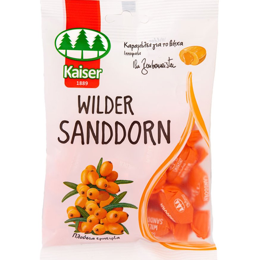 Kaiser Kaiser Wilder Sanddorn Καραμέλες για τον Ερεθισμένο Λαιμό & τον Βήχα με Γέμιση Από Ιπποφαές 90g