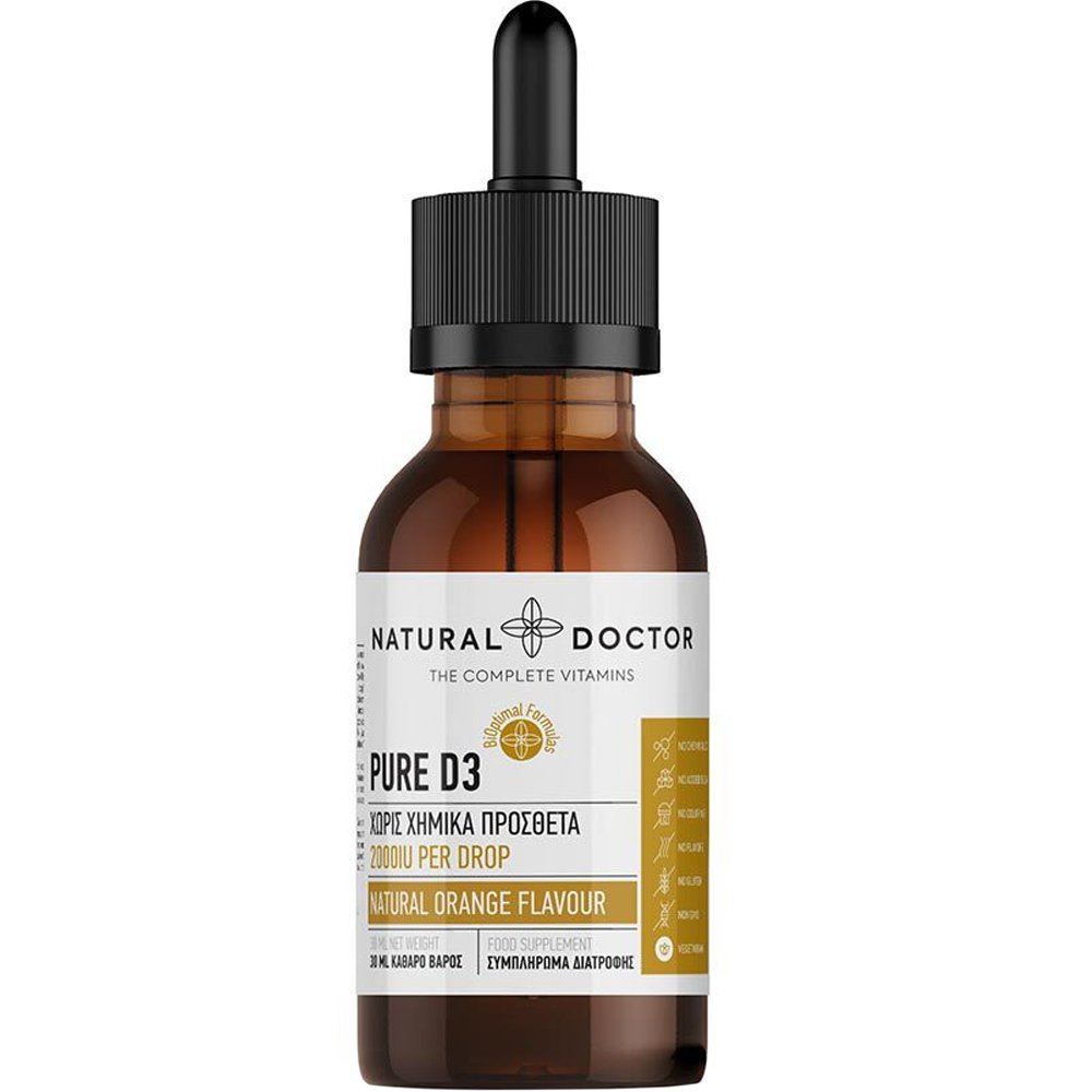 Natural Doctor Pure Vitamin D3 Drops Συμπλήρωμα Διατροφής Βιταμίνης D3 σε Πόσιμο Υγρό για Ενίσχυση του Ανοσοποιητικού & Καλή Υγεία Οστών & Δοντιών με Γεύση Πορτοκάλι 30ml