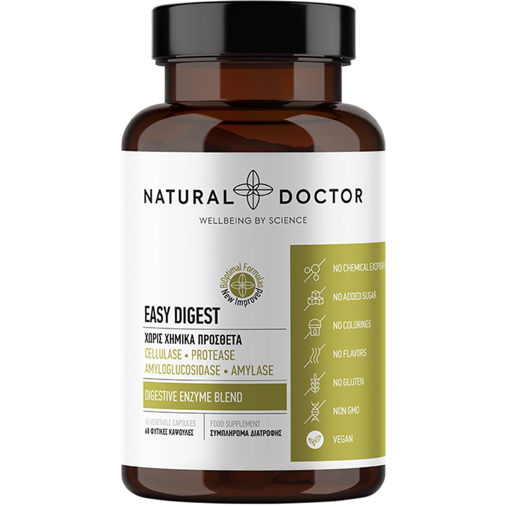 Natural Doctor Easy Digest Συμπλήρωμα Διατροφής με Πεπτικά Ένζυμα Φυτικής Προέλευσης, για την Υποστήριξη της Διαδικασίας Πέψης 60veg.caps