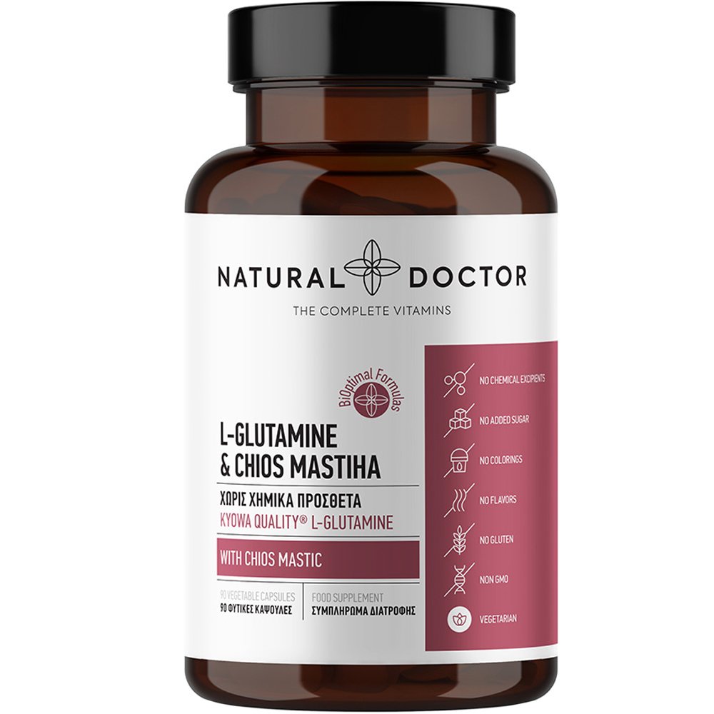 Natural Doctor L-Glutamine & Chios Mastiha Συμπλήρωμα Διατροφής Αμινοξέος Γλουταμίνης & Μαστίχας Χίου για Ενίσχυση της Λειτουργίας του Εντέρου & Καλύτερη Πέψη 90veg.caps