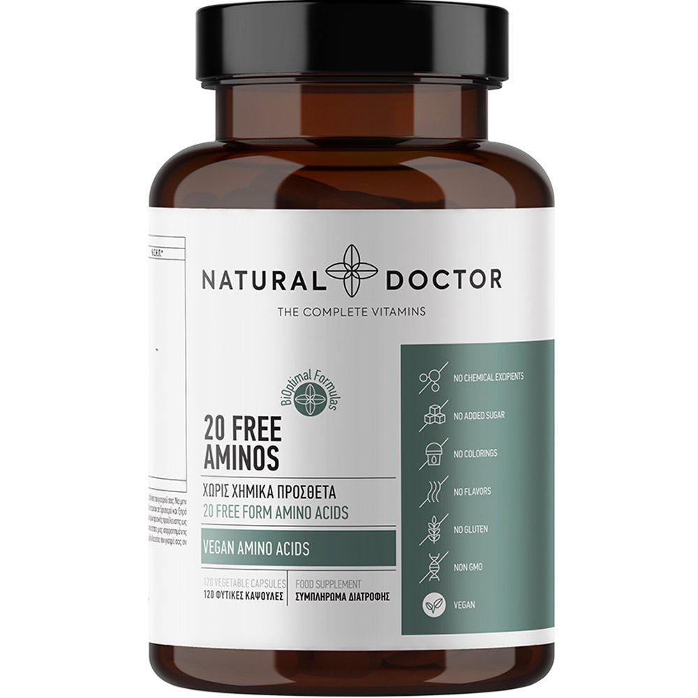 Natural Doctor 20 Free Aminos Συμπλήρωμα Διατροφής 20 Φυτικών Αμινοξέων για Ενέργεια, Φυσική Μυϊκή Αποκατάσταση & Αντιμετώπιση Χρόνιας Κόπωσης 120veg.caps