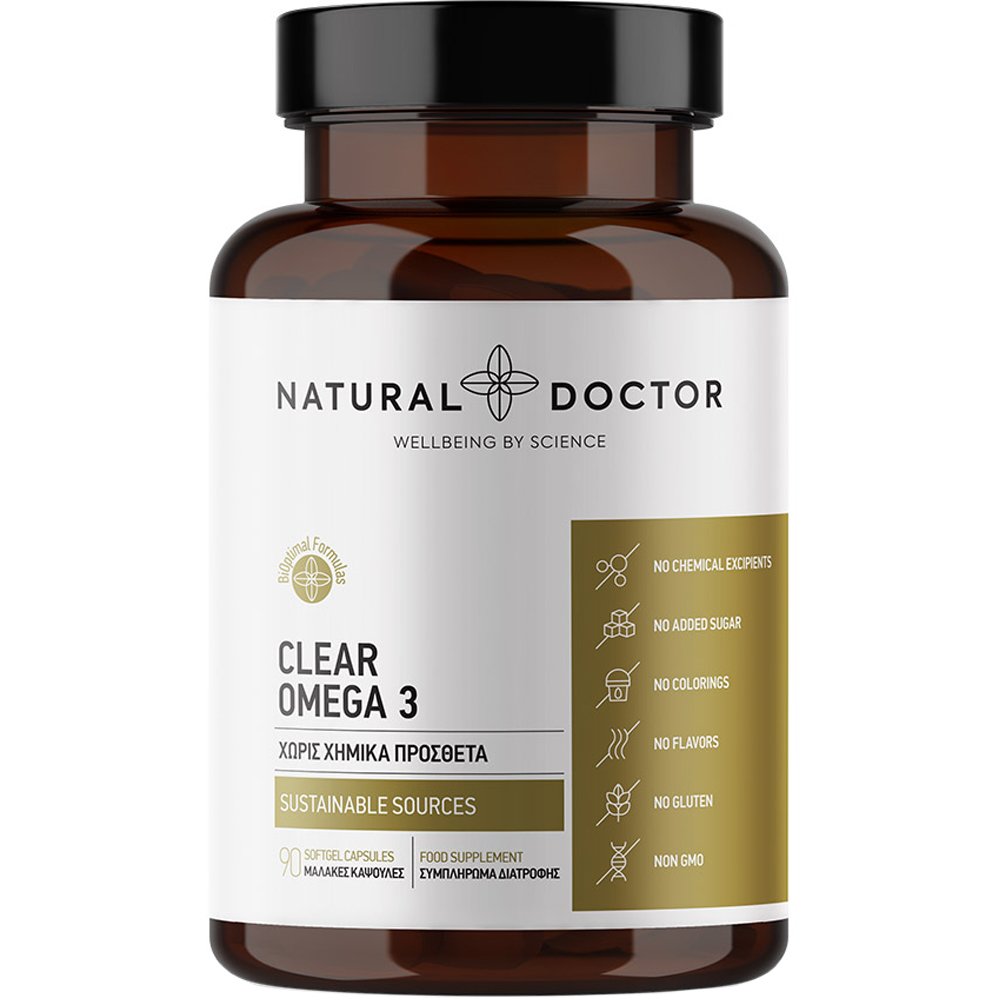 Natural Doctor Clear Omega 3 Συμπλήρωμα Διατροφής Ιχθυελαίου Βιώσιμης Αλιείας Πλούσιο σε Ω3 & Βιταμίνη Ε για την Υποστήριξη της Καλής Λειτουργίας του Εγκεφάλου, της Όρασης & της Καρδιάς 90caps