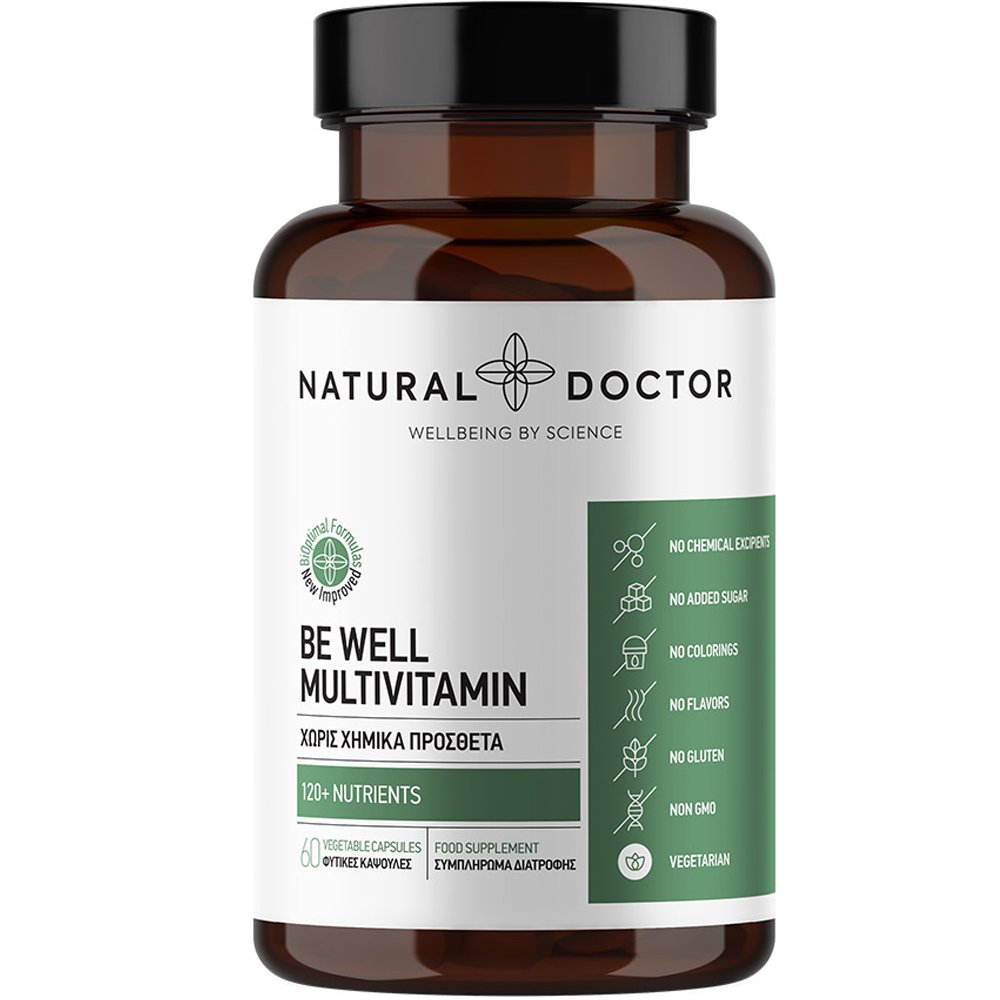 Natural Doctor Be Well Multivitamin Συμπλήρωμα Διατροφής Βιταμινών, Μετάλλων & Ενζύμων για την Αντιμετώπιση Κούρασης & Κόπωσης, Ισχυρό Ανοσοποιητικό & Κάλυψη Διατροφικών Κενών 60veg.caps