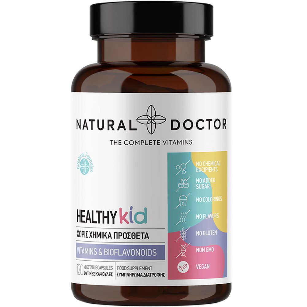 Natural Doctor Healthy Kid Συμπλήρωμα Διατροφής Βιταμινών, Μετάλλων & Βιοφλαβονοειδών για Παιδιά από 3 Ετών για Κάλυψη Διατροφικών Ελλείψεων & Αναπλήρωση Θρεπτικών Συστατικών σε Mini Κάψουλα 120veg.cpas