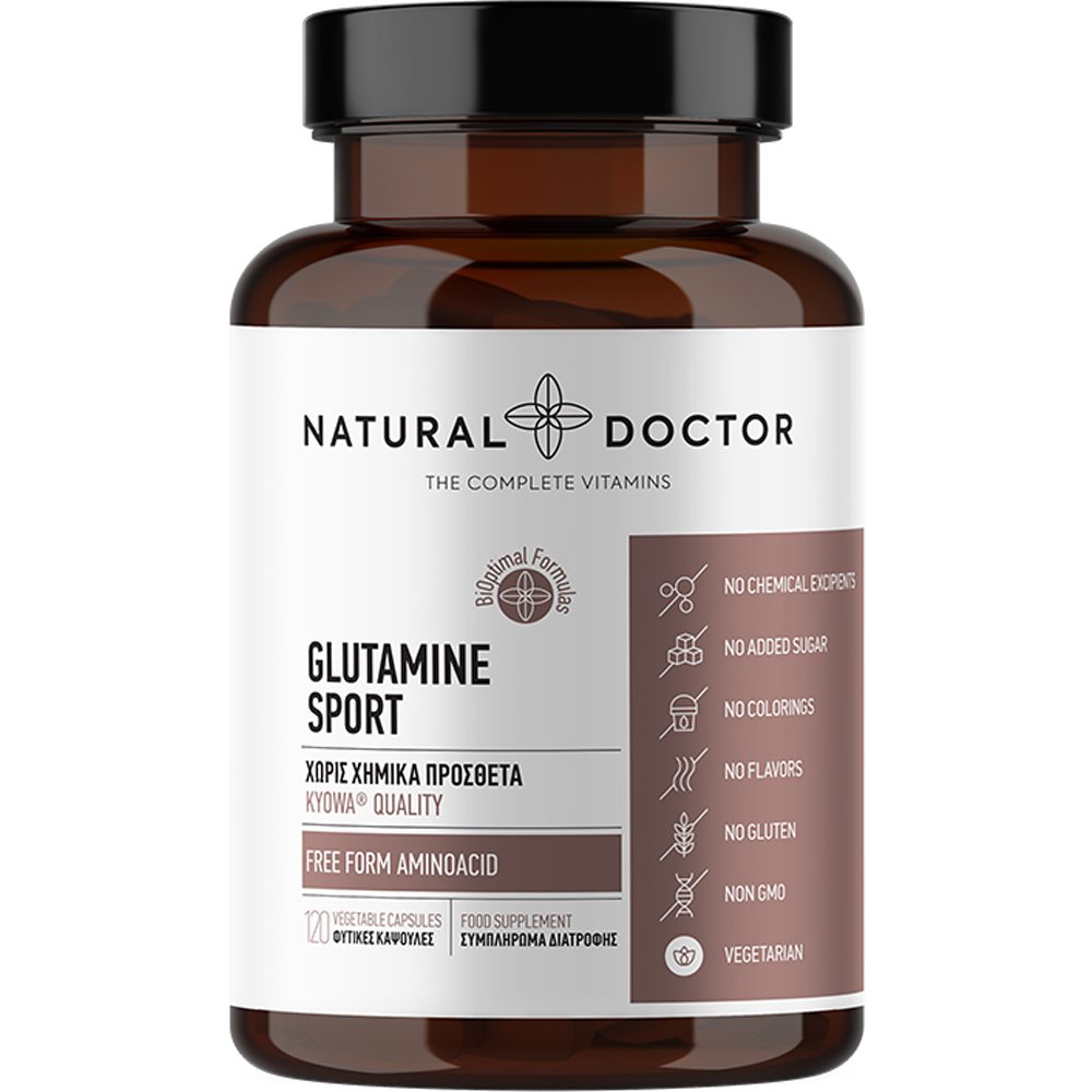 Natural Doctor Glutamine Sport Συμπλήρωμα Διατροφής Αμινοξέος Γλουταμίνης Υψηλής Ποιότητας για την Αποκατάσταση των Μυών Μετά από Σωματική Εξασθένιση, Έντονη Άσκηση ή Περιόδους Στρες 120veg.caps
