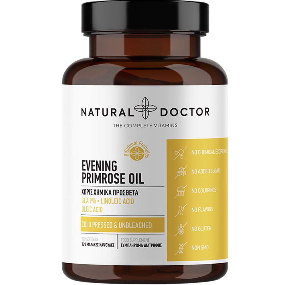 Natural Doctor Evening Primrose Oil Συμπλήρωμα Διατροφής με Έλαιο Νυχτολούλουδου Πλούσιο Ω6 Λιπαρά Οξέα για Αντιμετώπιση των Συμπτωμάτων της Εμμηνόπαυσης 120caps