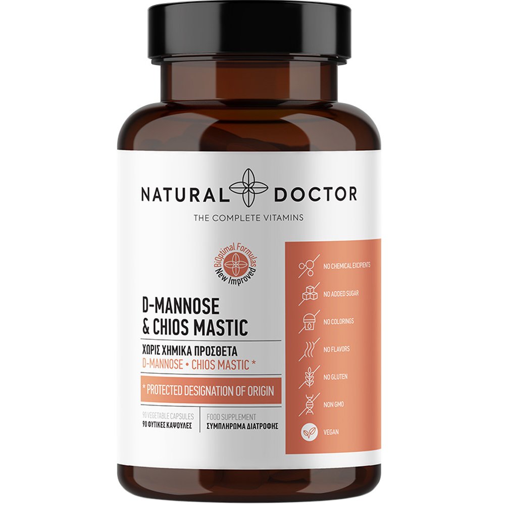 Natural Doctor D-Mannose & Chios Mastic Συμπλήρωμα Διατροφής με Μαννόζη & Φυσική Μαστίχα Χίου για την Καλή Λειτουργία του Ουροποιητικού με Αντιμικροβιακή Δράση 90veg.caps
