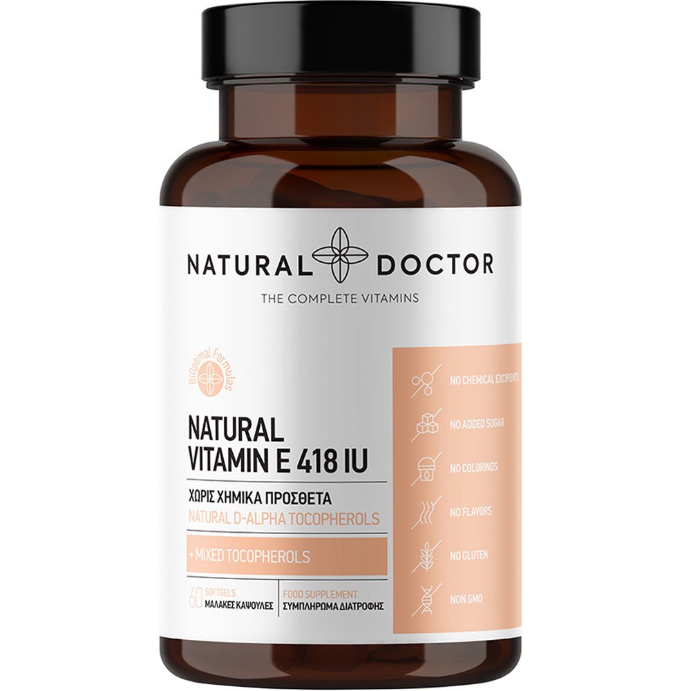 Natural Doctor Natural Vitamin E 418IU Συμπλήρωμα Διατροφής με Φυσική Μορφή της Βιταμίνης Ε D-α τοκοφερόλη για Άμεση Απορρόφηση με Ισχυρή Αντιοξειδωτική Δράση & Υποστήριξη της Καλής Υγεία του Δέρματος 60caps