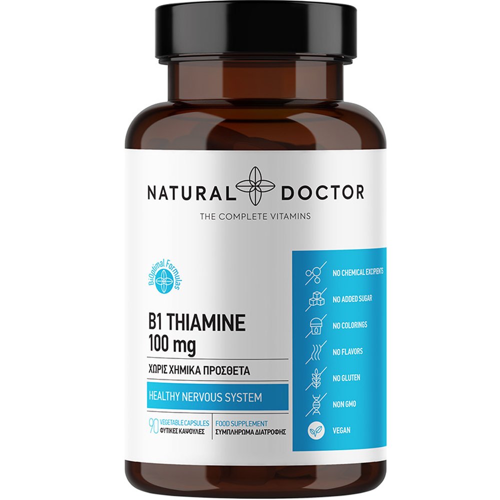 Natural Doctor B1 Thiamine 100mg Συμπλήρωμα Διατροφής Βιταμίνης Β1 (Θειαμίνης) για τη Καλή Λειτουργία του Νευρικού Συστήματος, της Καρδιάς & Ενίσχυση της Διάθεσης 90veg.caps