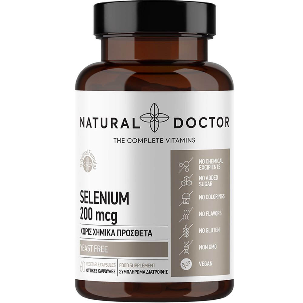 Natural Doctor Selenium 200 mcg Συμπλήρωμα Διατροφής Οργανικού Σελήνιου για τη Φυσιολογική Λειτουργία του θυρεοειδή, & Υγιή Μαλλιά & Νύχια 60veg.caps