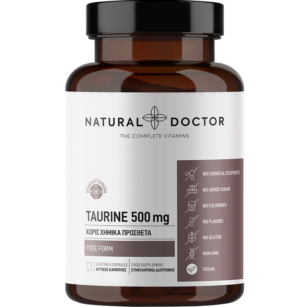 Natural Doctor Taurine 500mg Συμπλήρωμα Διατροφής Αμινιοξέος Ταυρίνης για την Υποστήριξη του Καρδιαγγειακού Συστήματος & Ενέργεια 120veg.caps