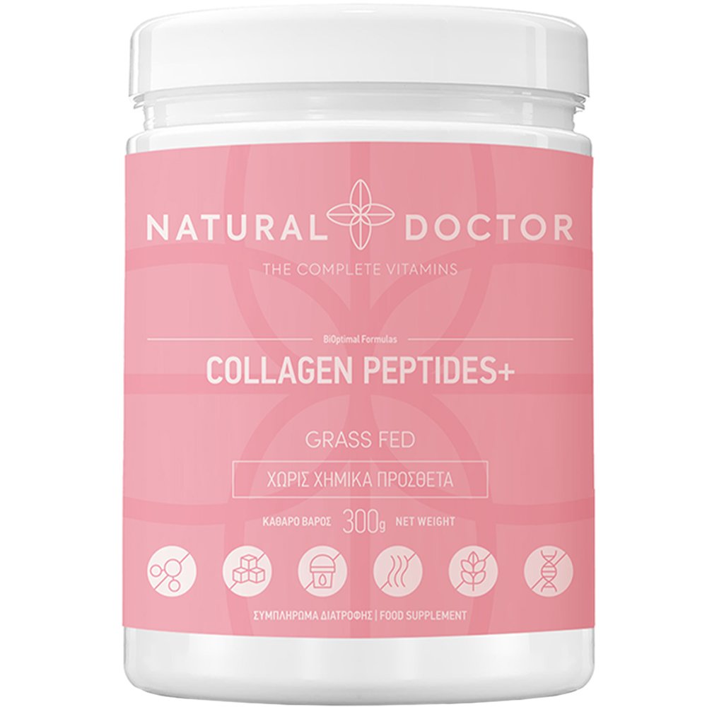 Natural Doctor Collagen Peptides+ Grass Fed Συμπλήρωμα Διατροφής με 100% Πεπτίδια Κολλαγόνου Τύπου Ι & ΙΙΙ για την Υποστήριξη του Δέρματος Μαλλιών & των Νυχιών Χωρίς Γεύση 300g