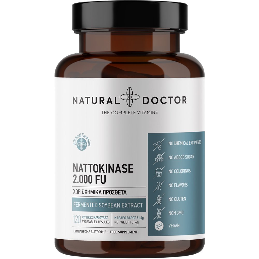 Natural Doctor Nattokinase 2.000 FU Συμπλήρωμα Διατροφής Ενζύμου Νατοκινάσης από Ζύμωση Σόγιας για την Καλή Καρδιαγγειακή Λειτουργία & τη Φυσιολογική Κυκλοφορία - Πήξη του Αίματος 120veg.caps
