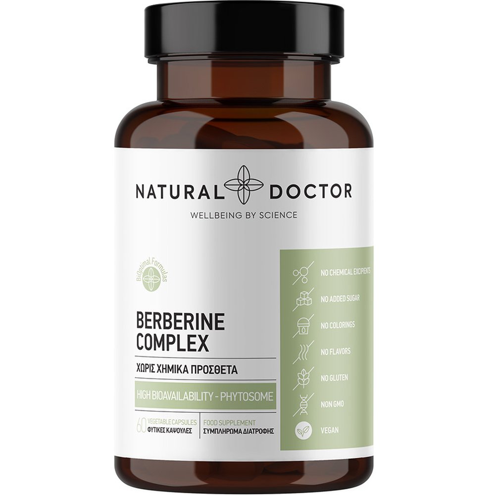 Natural Doctor Berberine Complex Συμπλήρωμα Διατροφής με Εκχύλισμα Βερβερίνης & Φυτοσωμιακή Βερβερίνη για Υποστήριξη της Μεταβολικής Υγείας, Βελτίωση του Λιπιδαιμικού Προφίλ & Αποδοτικότερη Διαχείριση Βάρους 60veg.caps