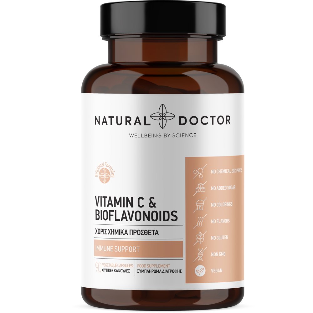 Natural Doctor Vitamin C & Bioflavonoids Συμπλήρωμα Διατροφής με Βιταμίνη C & Βιοφλαβονοειδή Εσπεριδοειδών για Ενίσχυση του Ανοσοποιητικού & Πρόληψη του Κρυολογήματος 90veg.caps