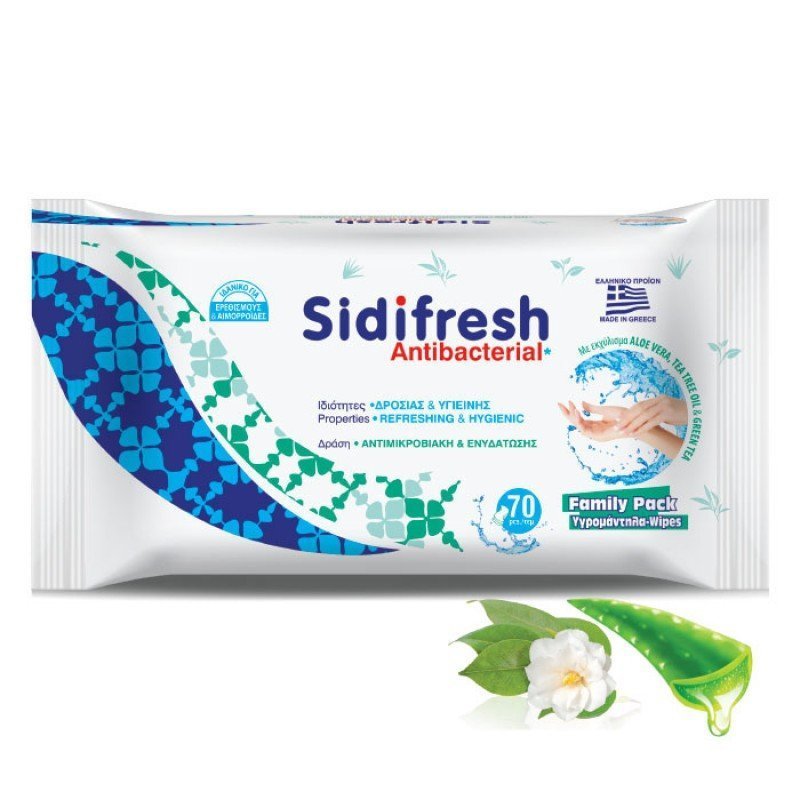 Sidifresh Antibacterial Wet Wipes Υγρομάντηλα για Αντιμικροβιακή Δράση & Ενυδάτωση 70 Τεμάχια