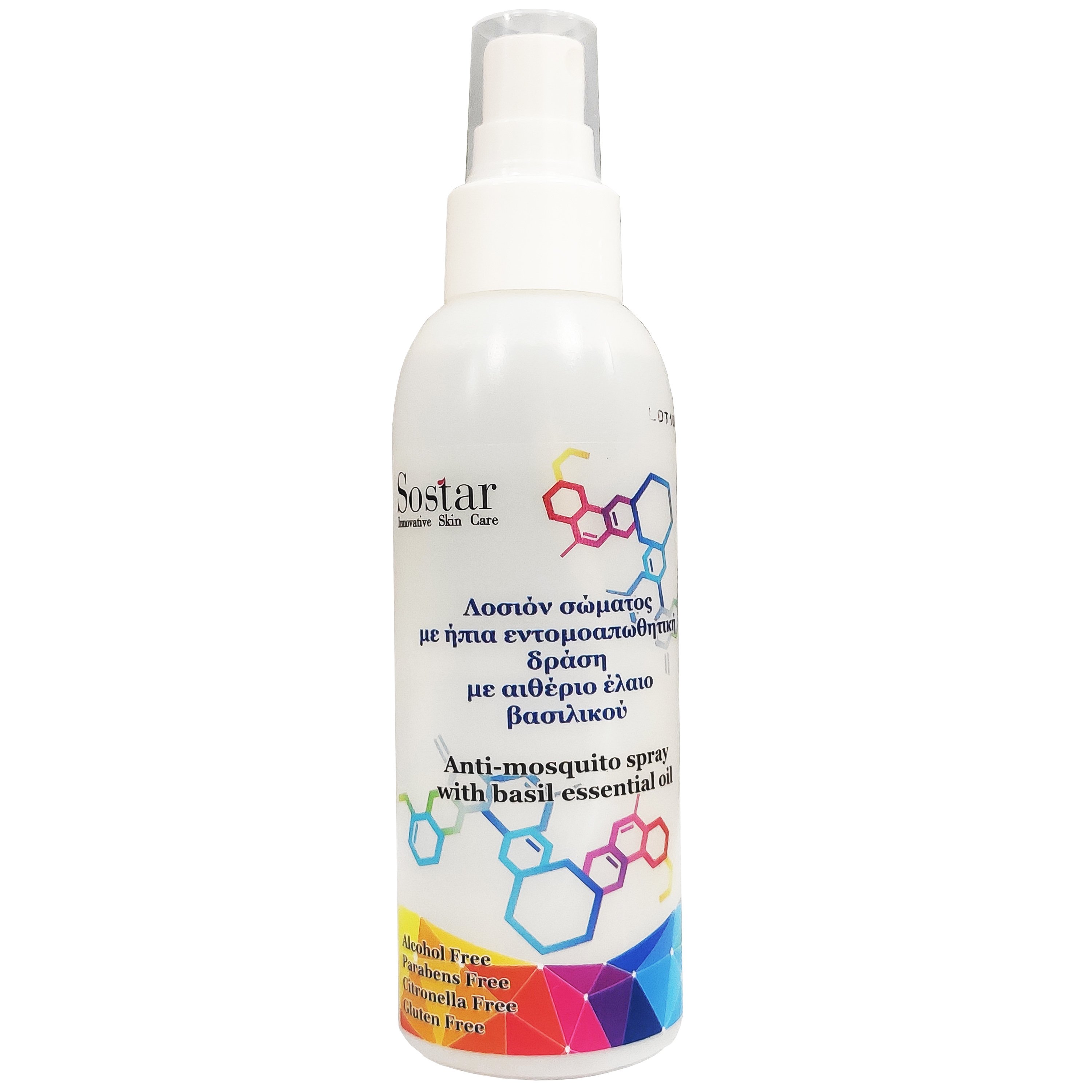 Sostar Anti-Mosquito Spray with Basil Essential Oil Λοσιόν Σώματος με Ήπια Εντομοαπωθητική Δράση 150ml