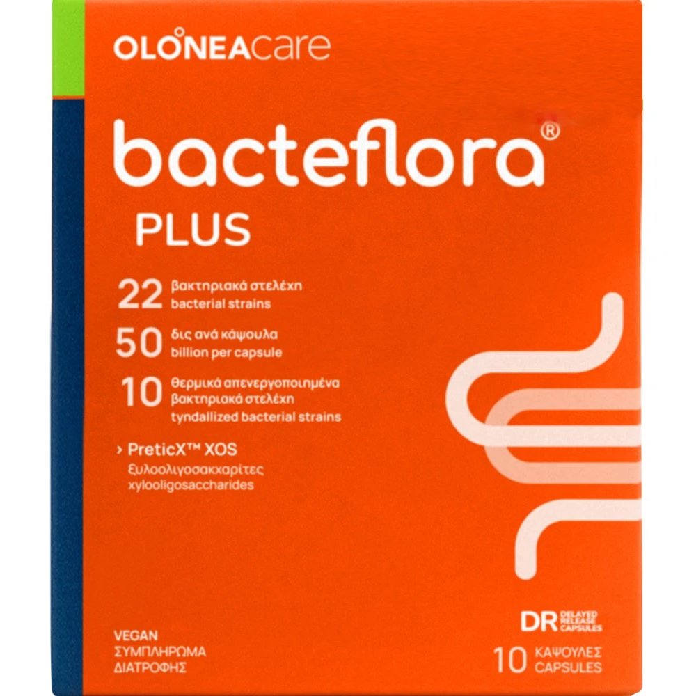 Olonea Olonea Bacteflora Plus Συμπλήρωμα Διατροφής με Προβιοτικά & Πρεβιοτικά για την Ισορροπία του Εντερικού Μικροβιώματος & την Καλή Λειτουργία του Εντέρου 10caps