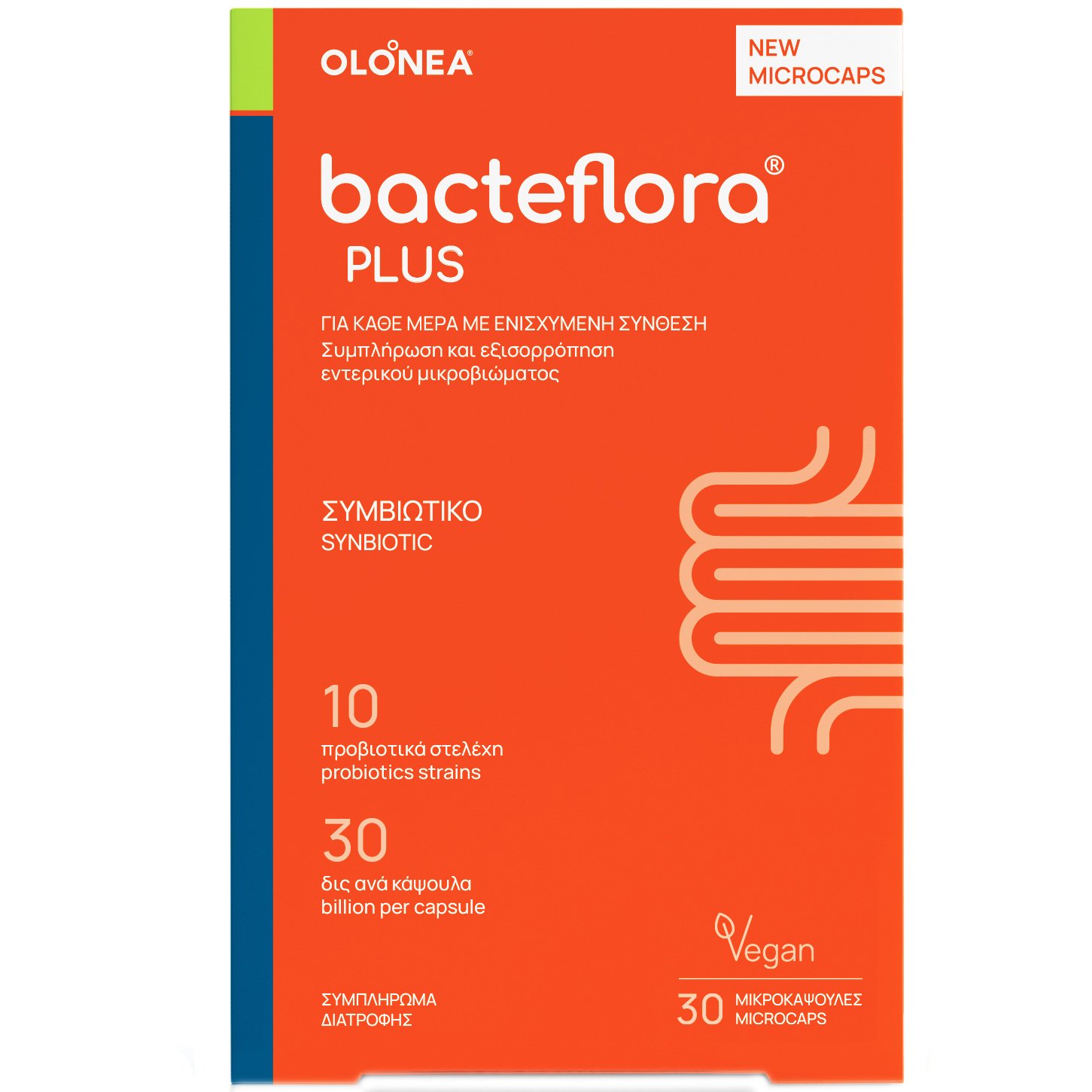 Olonea Bacteflora Plus Synbiotic Συμπλήρωμα Διατροφής με Προβιοτικά & Πρεβιοτικά για την Ισορροπία του Εντερικού Μικροβιώματος 30 MicroCaps