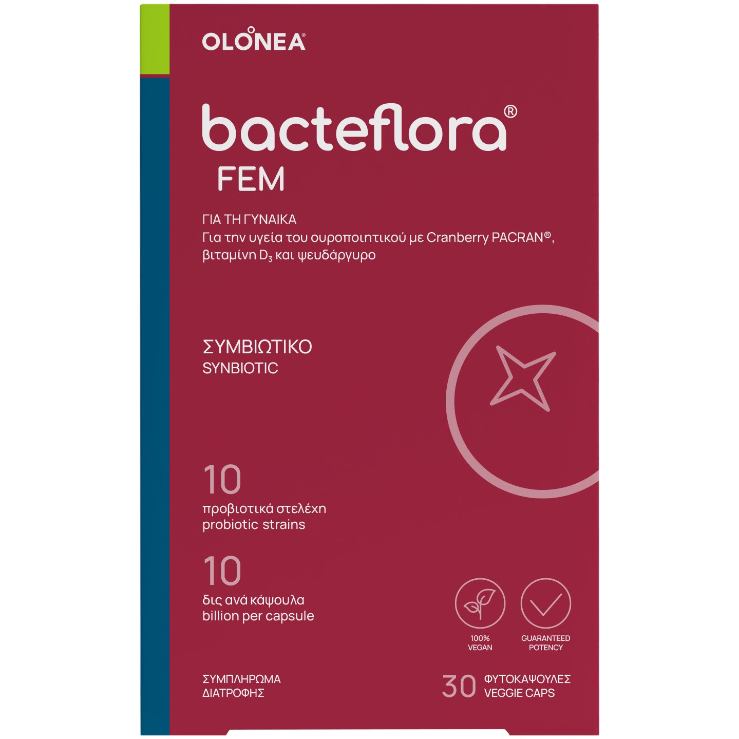 Olonea Bacteflora Fem Synbiotics Συμπλήρωμα Διατροφής με Βιταμίνη D3 & Ψευδάργυρο για Προφύλαξη από Ουρολοιμώξεις 30veg.caps