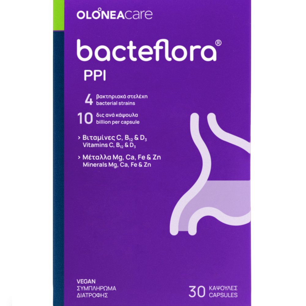 Olonea Olonea Bacteflora PPI Probiotics Συμπλήρωμα Διατροφής με Προβιοτικά, Βιταμίνες & Μέταλλα για Φαρμακευτική Αγωγή με PPI 30veg.caps