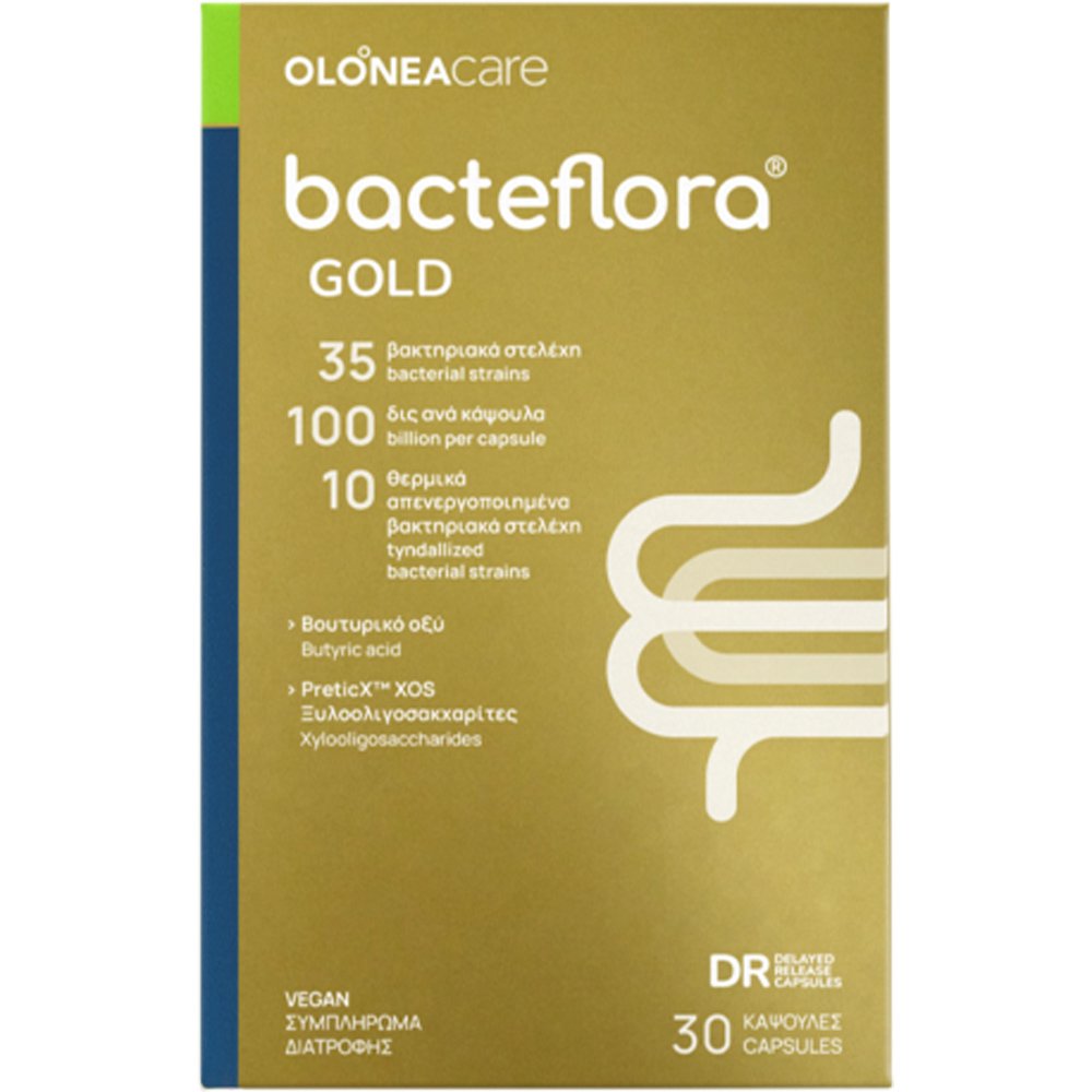 Olonea Olonea Bacteflora Gold Synbiotics Συμπλήρωμα Διατροφής με Προβιοτικά & Πρεβιοτικά για την Ισορροπία του Εντερικού Μικροβιώματος 30 MicroCaps