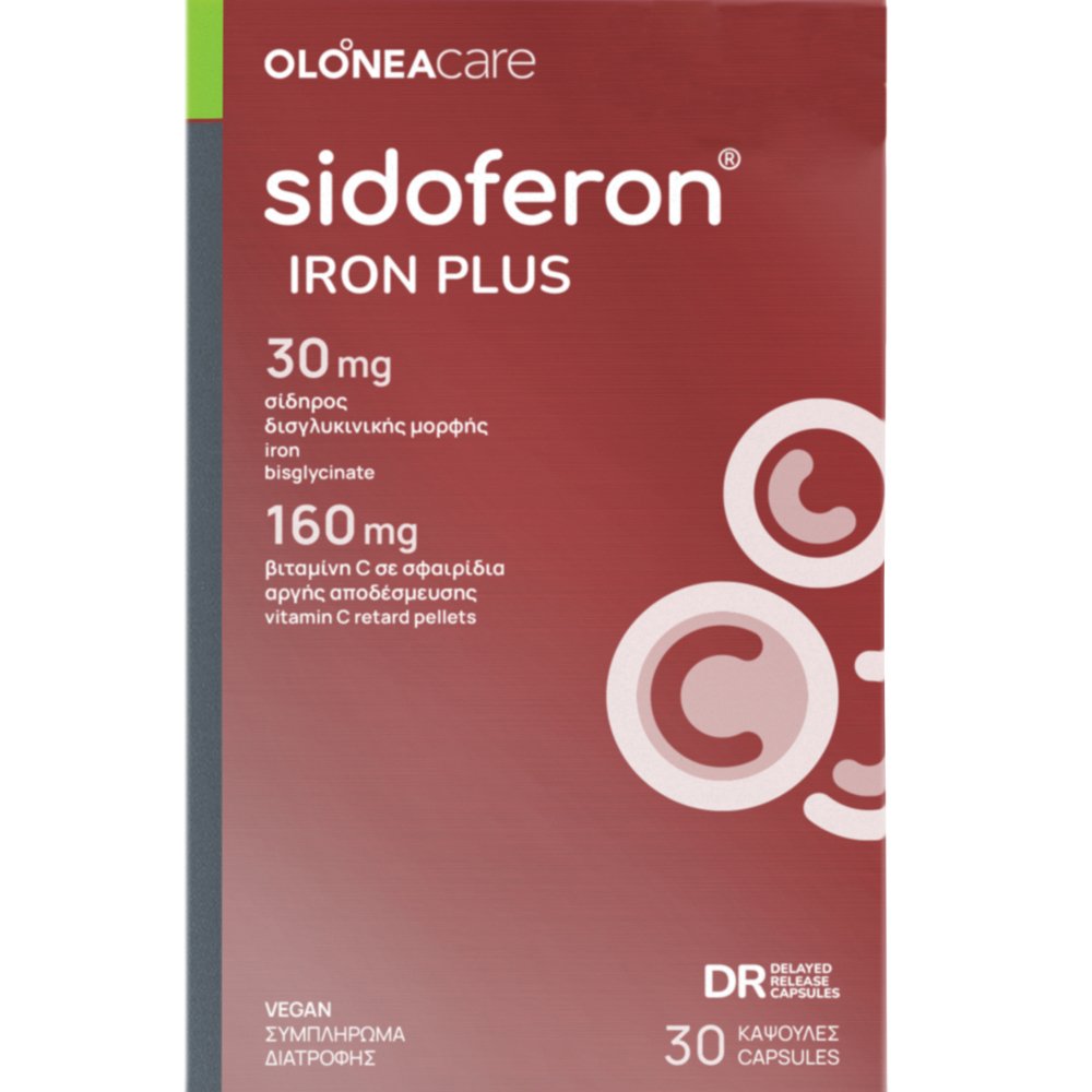 Olonea Olonea Sidoferon Iron Plus Συμπλήρωμα Διατροφής με Σίδηρο & Βιταμίνη C για Τόνωση & Ενέργεια 30veg.caps