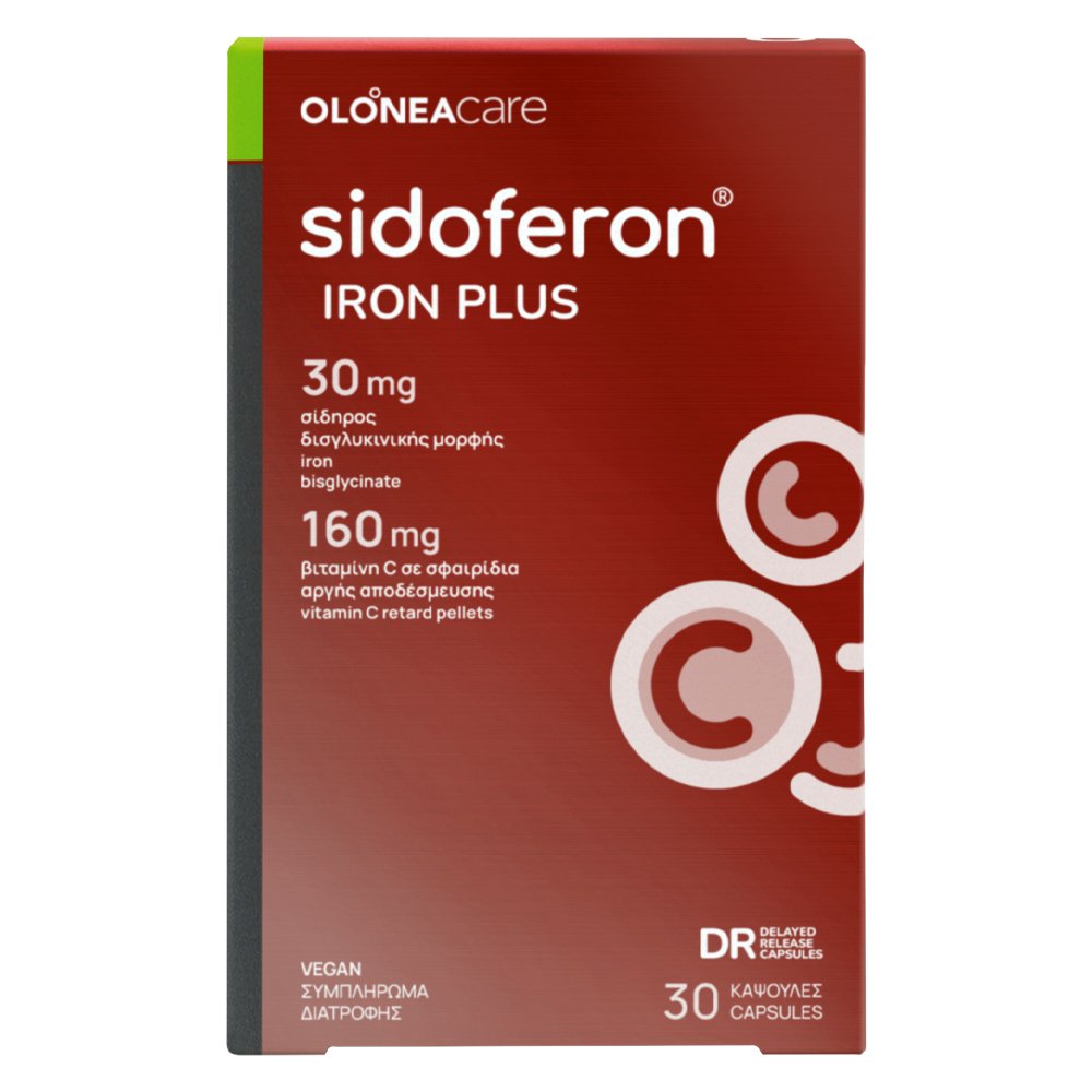 Olonea Olonea Sidoferon Iron Plus Συμπλήρωμα Διατροφής με Σίδηρο & Βιταμίνη C για Τόνωση & Ενέργεια 30veg.caps