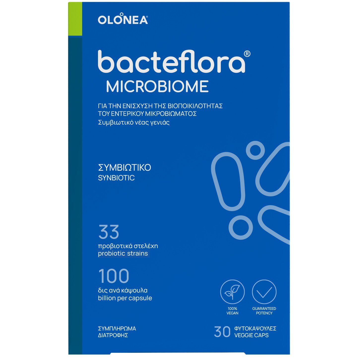 Olonea Bacteflora Microbiome Synbiotic Συμπλήρωμα Διατροφής για την Αποκατάσταση της Ισορροπίας του Εντερικού Μικροβιώματος 30veg.caps