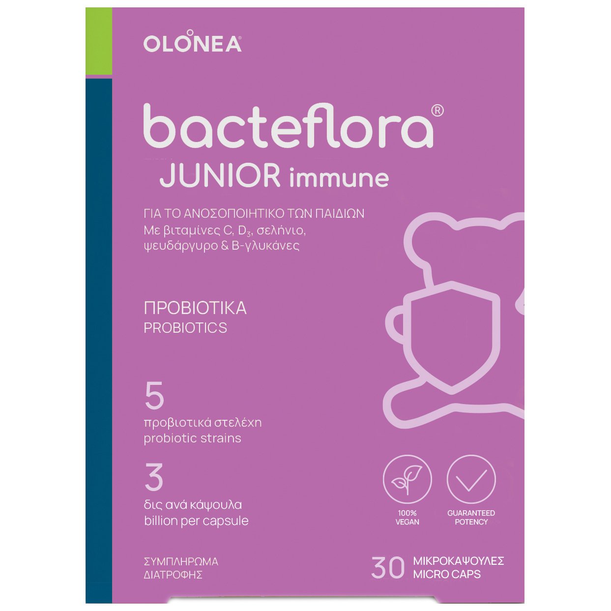 Olonea Bacteflora Junior Immune Probiotics Συμπλήρωμα Διατροφής για την Άμυνα & Προστασία του Ανοσοποιητικού των Παιδιών 30 MicroCaps